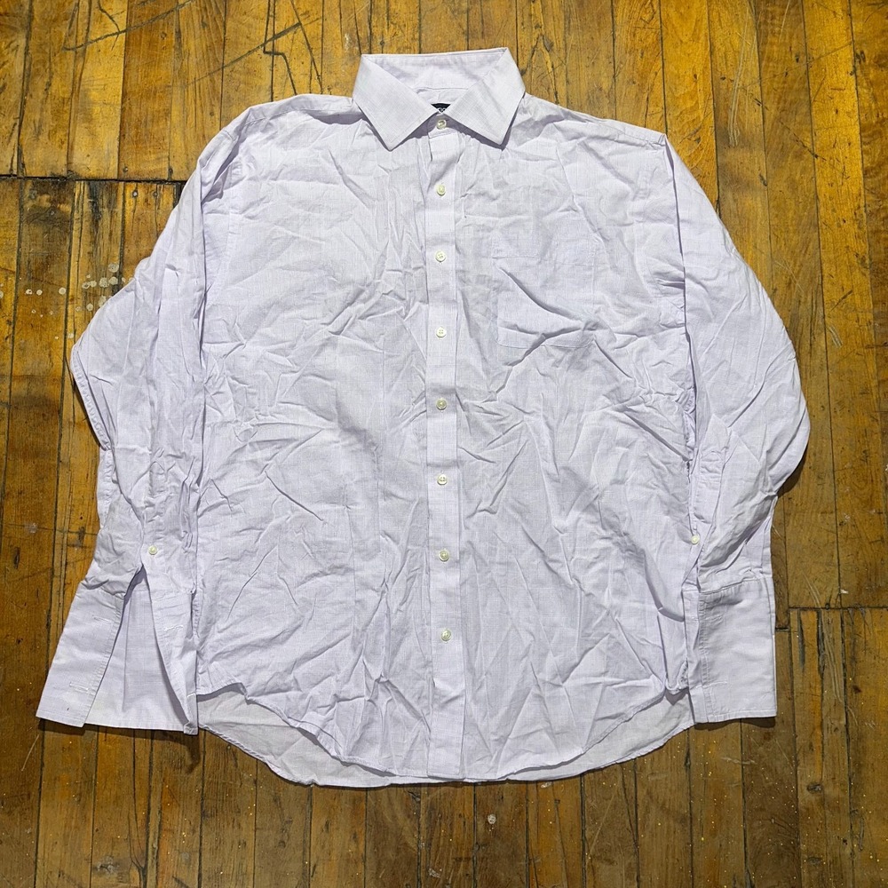 Nautica Dress Shirt Size 17 Purple Check Long Sleeve Collared Button Down Formal